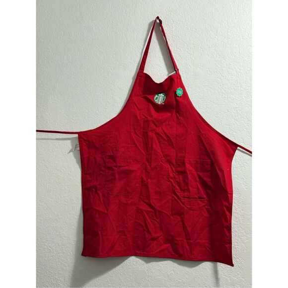 Starbucks Coffee Barista RED APRON 2-Pocket - with pin - Picture 1 of 3